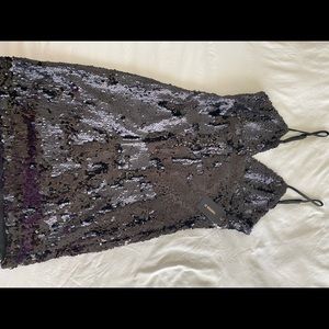 Black sequence dress.